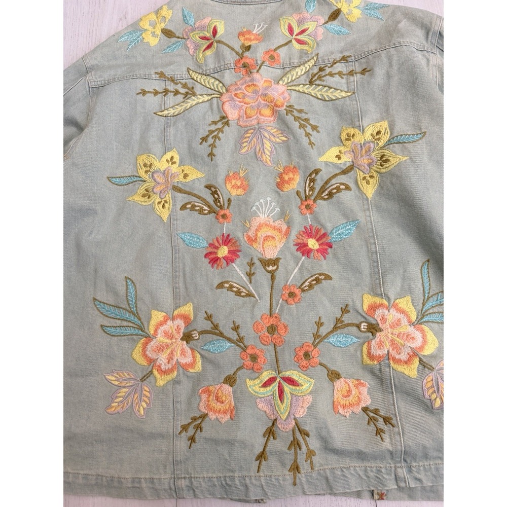 Johnny Was Denim Floral Embroidered Jacket Sz XL - Picture 7 of 11